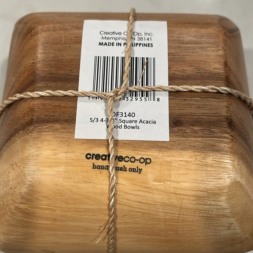 Creative Co-Op Square Acacia Wood Bowl Set/NWT